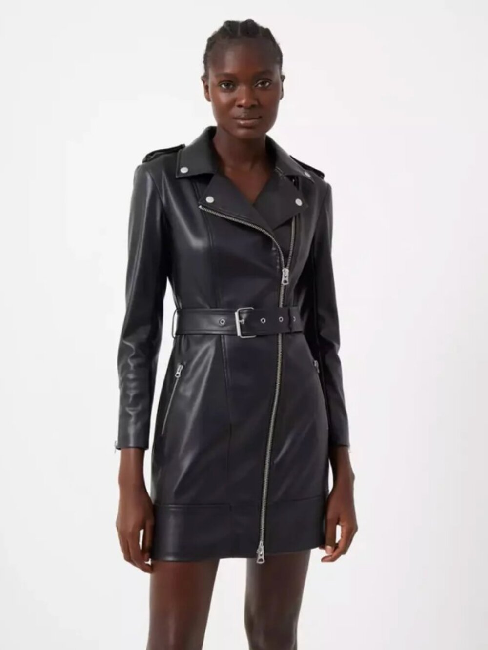 French Connection Etta Vegan Leather Belted Mini Dress NWT